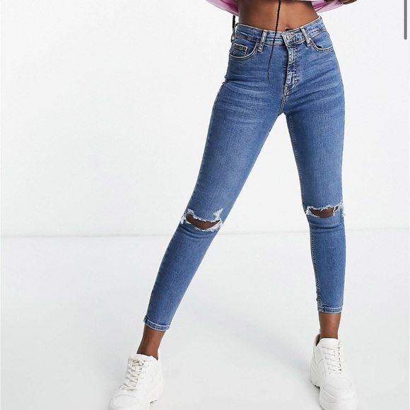 Top shop Jamie jean with knee rip mid-blue - Picture 2 of 3